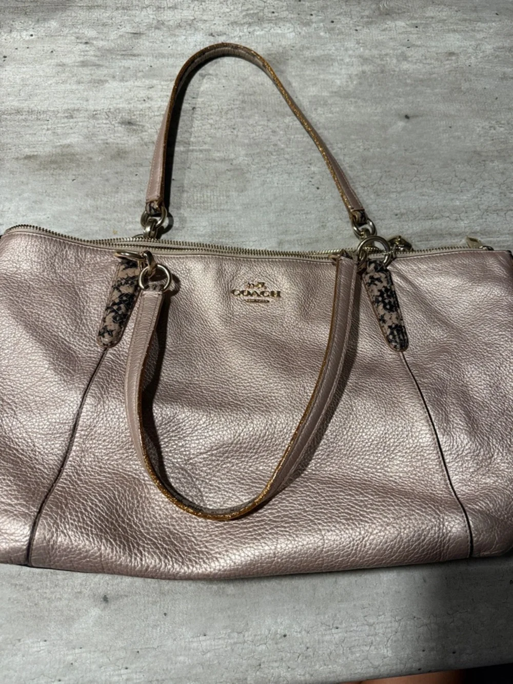 Coach Metallic Rose Leather Shoulder Tote